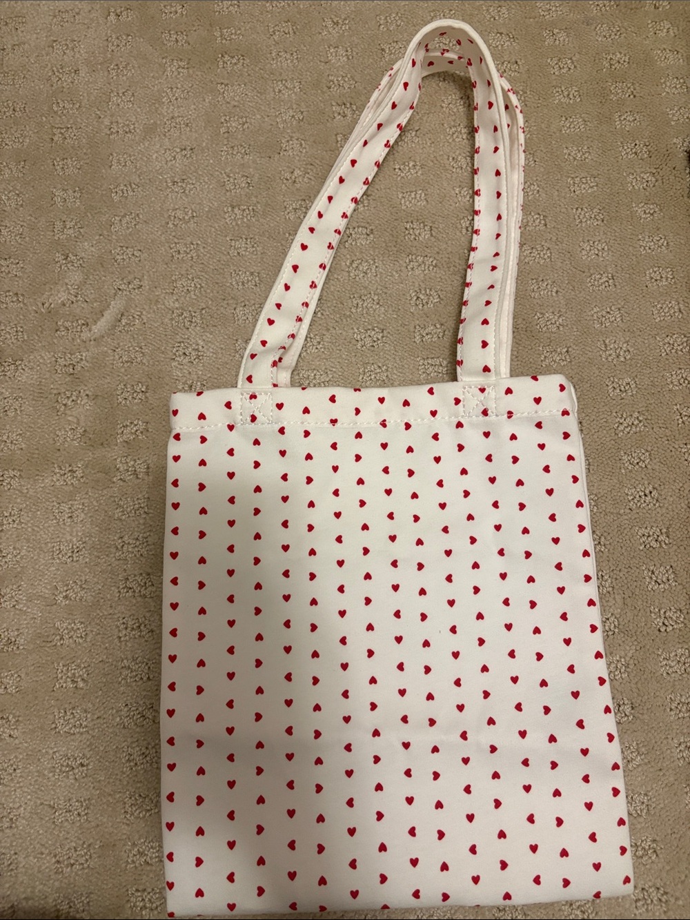 Brandy Melville White Canvas Tote with Red Heart Print